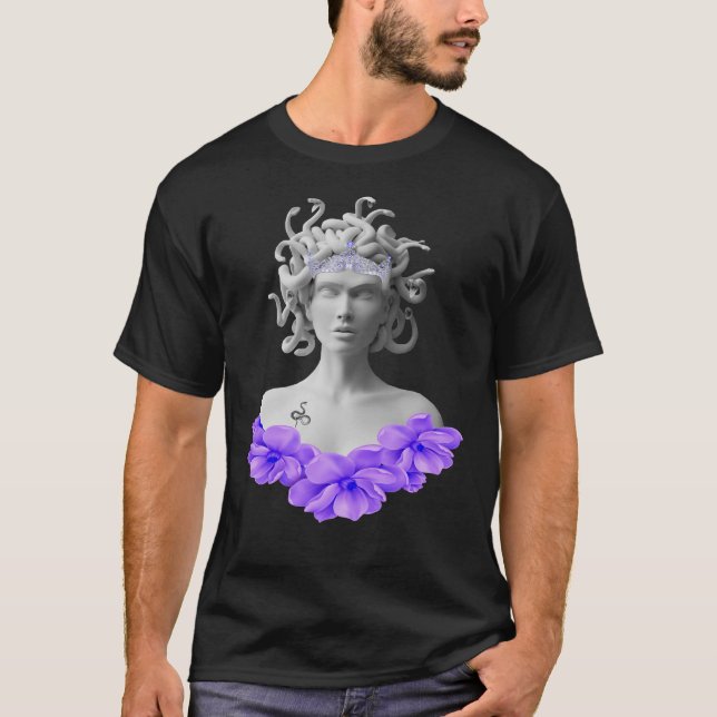 Medusa Gorgon Griechische Mythologie Lila Bloral T-Shirt (Vorderseite)