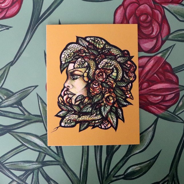 Medusa Green Snakes Gorgon Postkarte (Von Creator hochgeladen)