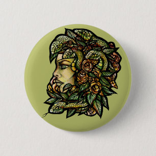 Medusa Grüne Schlangen Gorgone Button