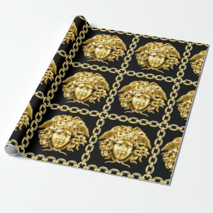 Medusa in Ketten Schwarz und Gold Geschenkpapier