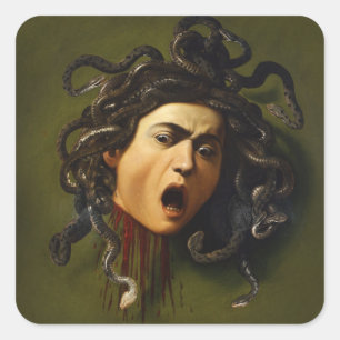 Medusa Kopf Caravaggio Malerei Kunst Mythologie ca Quadratischer Aufkleber