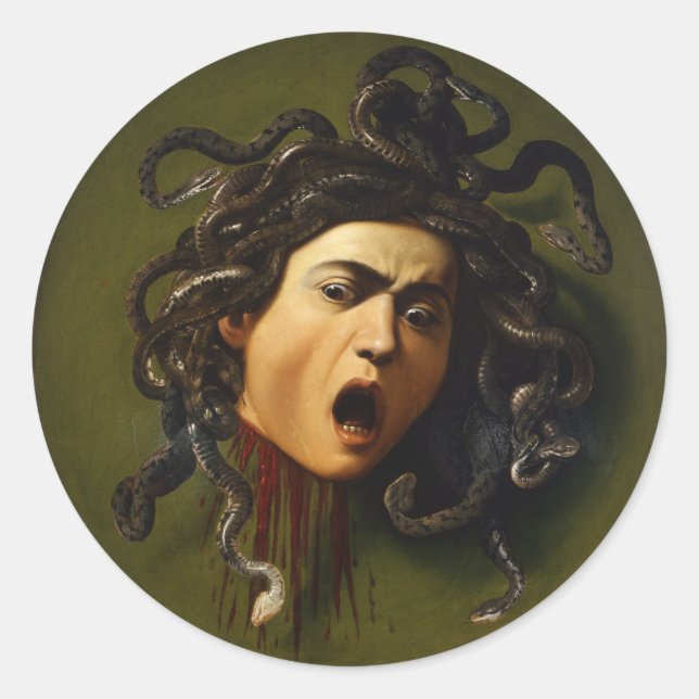 Medusa Kopf Caravaggio Malerei Kunst Mythologie ca Runder Aufkleber (Vorderseite)
