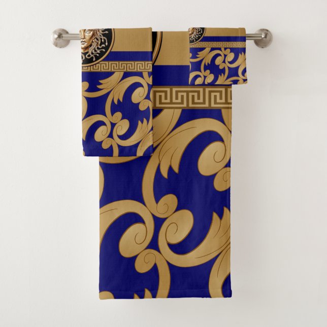 Medusa Luxus Barock Gold & Blue Badhandtuch Set (Insitu)