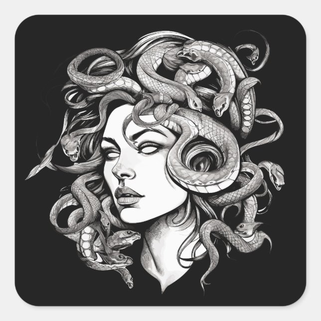 Medusa Quadratischer Aufkleber (Vorderseite)