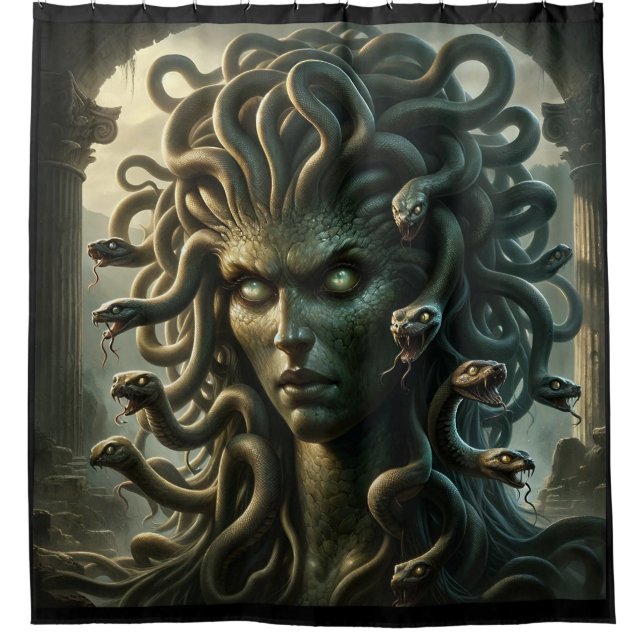 Medusa Stare of Death Head of Snakes Duschvorhang (Vorderseite)