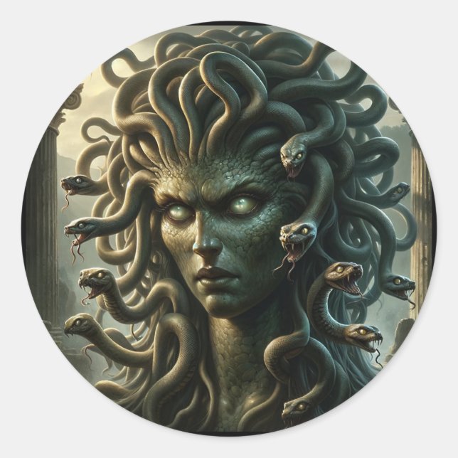 Medusa Stare of Death Head of Snakes Runder Aufkleber (Vorderseite)