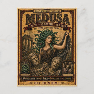 Medusa, Vintage Zirkusmonster Postkarte
