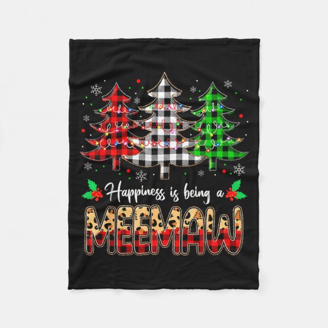 Meemaw Christmas Tree Xmas Buffalo Plaid Red White Fleecedecke (Vorderseite)