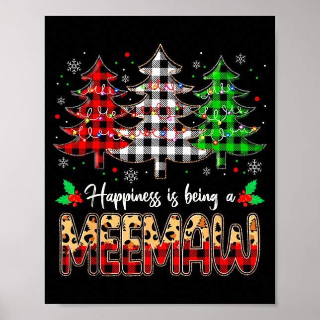 Meemaw Christmas Tree Xmas Buffalo Plaid Red White Poster (Vorne)