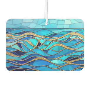 Meer aus Wellen Blau und Gold Mosaik-Kunst Autolufterfrischer