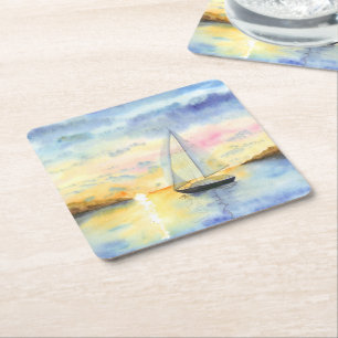 Meer bei Sonnenuntergang Rechteckiger Pappuntersetzer