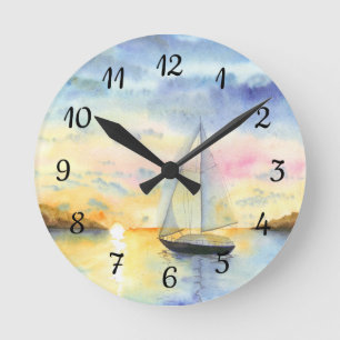 Meer bei Sonnenuntergang Runde Wanduhr