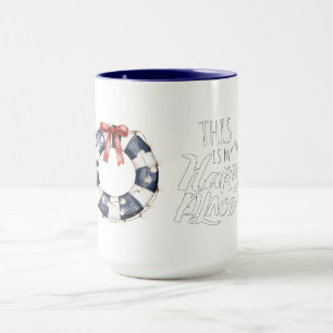 Meer Blau Weiß Rot Schleife Glücklicher Ort Schwim Tasse