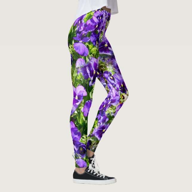 Meer der Stille: Das wunderschöne Lila Pansy-Feld Leggings (Rechts)