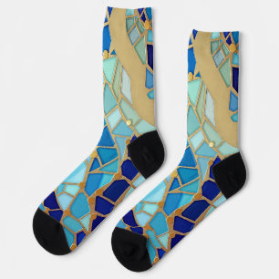 Meer der Wellen Blaue und goldene Mosaik-Fine-Art Socken