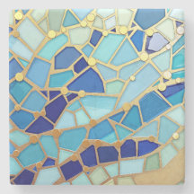 Meer der Wellen Blaue und goldene Mosaik-Fine-Art