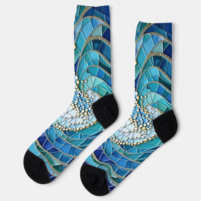 Meer der Wellen-Mosaikkunst Socken (Linkes Detail)