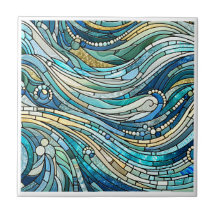 Meer der Wellen Teal-Mosaik-Kunst