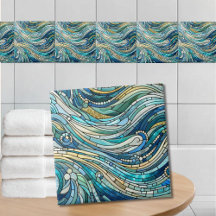 Meer der Wellen Teal-Mosaik-Kunst
