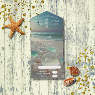Meer Glas Seepferdchen Strandhochzeit All In One Einladung