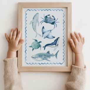 Meer Leben Ozean Kinderzimmer Blaues Wandkunstpost Poster