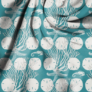 Meer Leben Stoff Sanddollars Korallen Muster