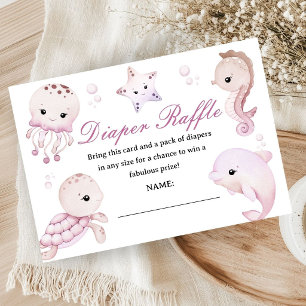 Meer Ozean Baby Shower Mädchen Rosa Windel Raffle Begleitkarte