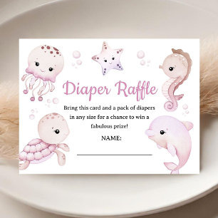 Meer Ozean Baby Shower Mädchen Rosa Windel Raffle Begleitkarte