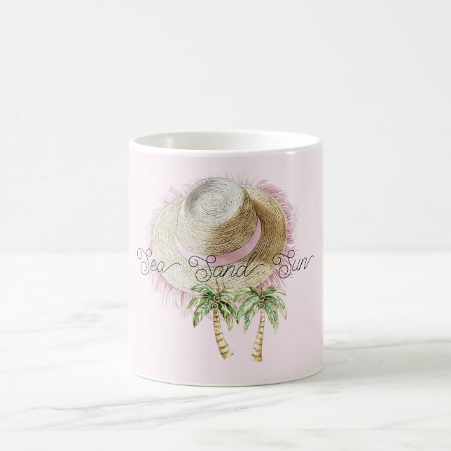 Meer Sand Sonne Strohhut Palmen Kaffeetasse (Mittel)