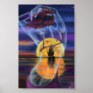 Meer Sonnenuntergang Frau Poster