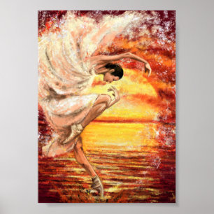 Meer-Sonnenuntergang-Tanzende Dame - Originalgemäl Poster
