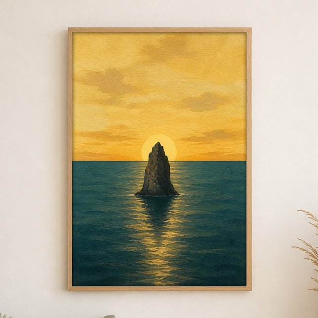 Meer-Stack-Sonnenaufgang-Aquarell-Küstenkunstposte Poster (Shown framed for scale. Poster ships unframed; frames are an optional add-on.)