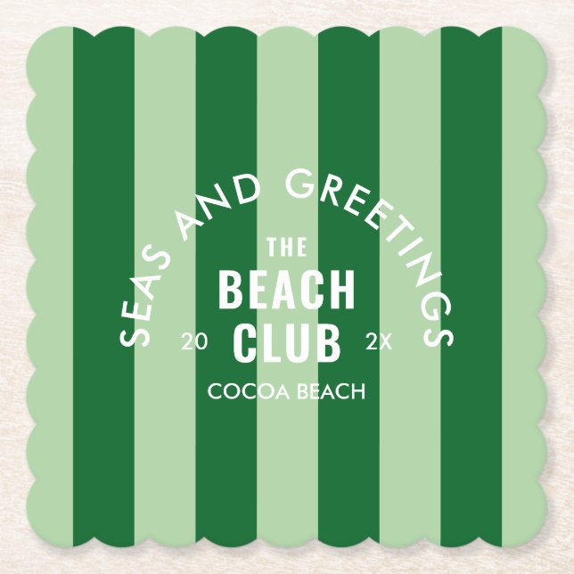 Meer und Grüße Der Beach Club Grüner Streifen Untersetzer (Vorderseite)