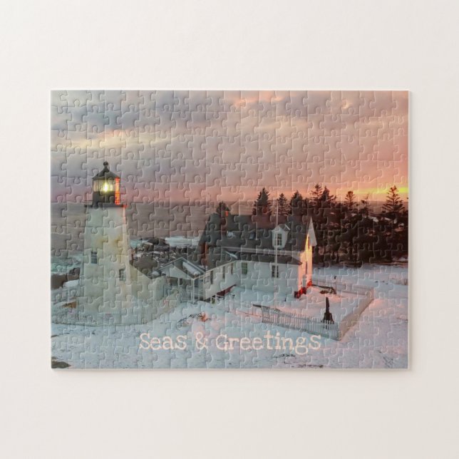 Meer und Grüße Küste WeihnachtsLeuchtturm Puzzle (Horizontal)
