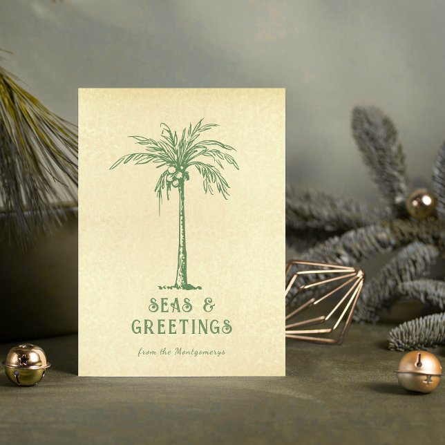 Meer und Grüße Tropical Palm Tree Weihnachten (Seas and Greetings Tropical Palm Tree Christmas Holiday Card)