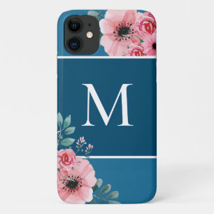 Meerblau Color Block Monogram Floral Case-Mate iPhone Hülle
