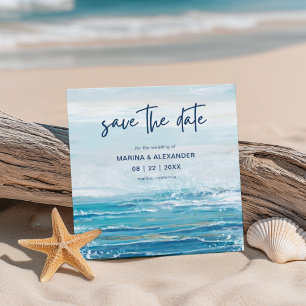 Meerblaue Strandwellen Küstenhochzeit Save The Date