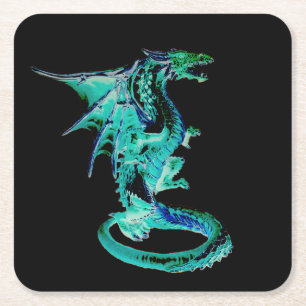Meerblauer Drache Ozean Fantasie Fabelwesen Rechteckiger Pappuntersetzer