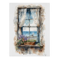 Meerblick aus dem Fenster Aquarell-Küstenlandschaf