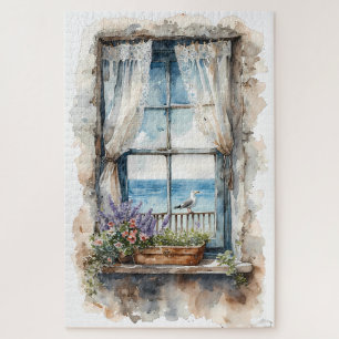 Meerblick aus dem Fenster Aquarell-Küstenlandschaf Puzzle