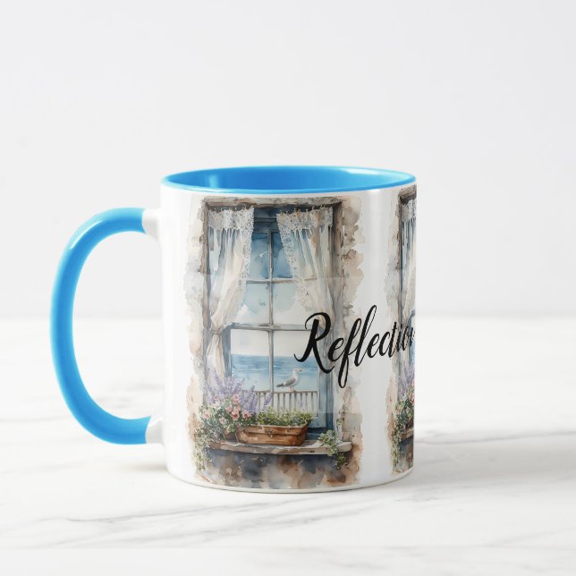 Meerblick aus dem Fenster Aquarell-Küstenlandschaf Tasse (Links)
