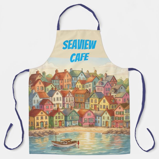 Meerblick bunte Häuser Cafe, B&B Personalisieren Schürze (Vorderseite)
