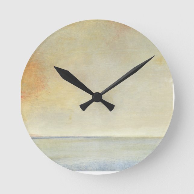Meerblick mit ruhigem orange Sonnenuntergang Runde Wanduhr (Vorderseite)