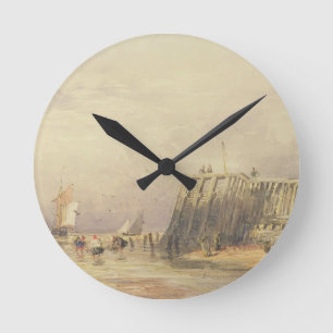 Meerblick mit Segeln-Lastkähnen und Zahlen Waten Runde Wanduhr