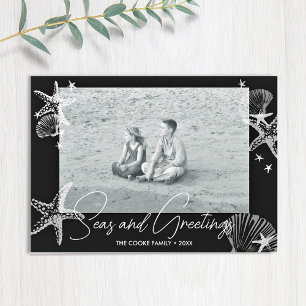 Meere & Grüße Schwarz-Weiß-Foto Strand Feiertagskarte
