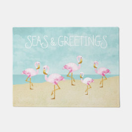 Meere und Gruß-Aquarell-Rosa-Flamingos Fußmatte