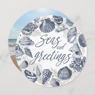 Meere und Grüße   Nautic Seashell Foto Card Einladung