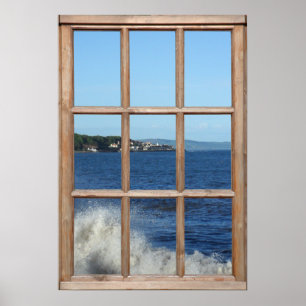 Meeresansicht von einem Fenster mit Meeresspray Poster
