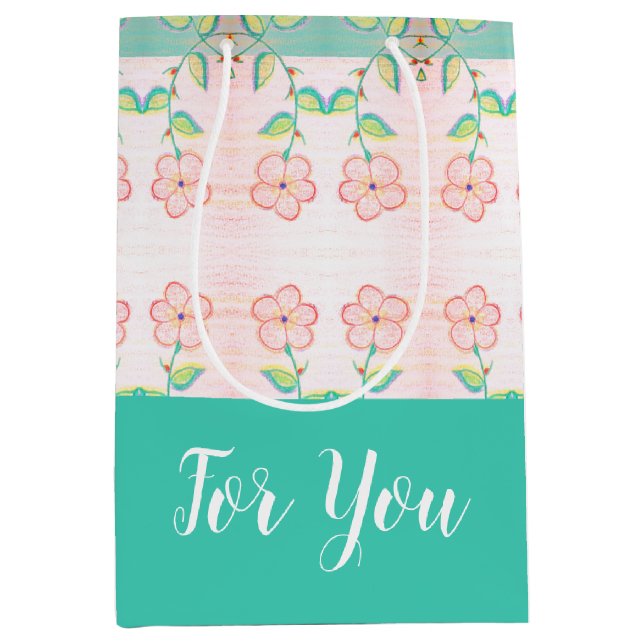 Meeresblau mit Blumen Mittlere Geschenktüte (Vorderseite)