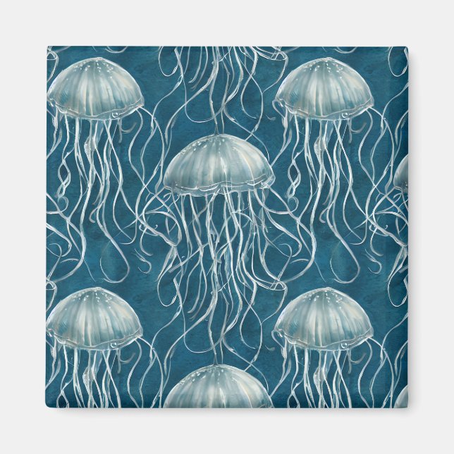 Meeresblau und Weißgelb-Muster Magnet (Vorne)